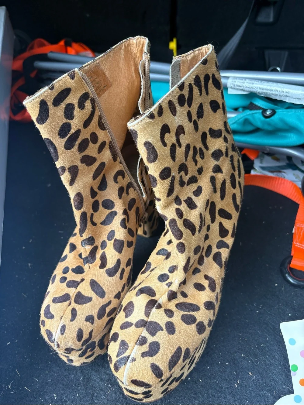 Jeffrey Campbell Pony Hair Leopard-Print Platform Ankle Boots in Tan and Black